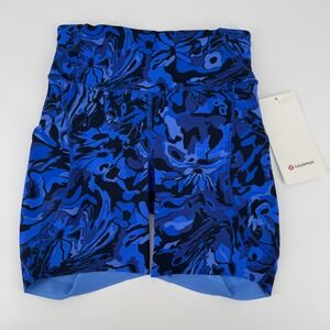 Lululemon Fast and Free HR 6" Shorts Blue Black Print Size 4 Pockets
